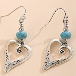 Boho Southwestern Style Turquoise Earrings Heart Shape Drop Earrings